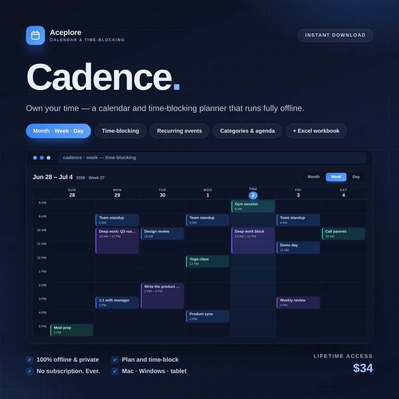 Cadence — Calendar & Time-Blocking Planner