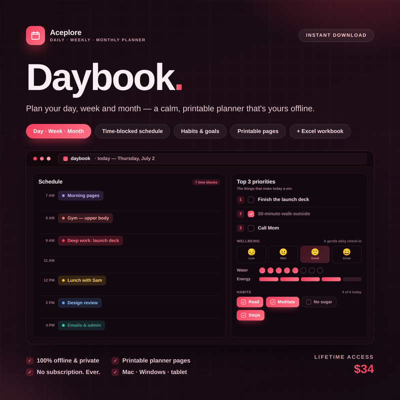 Daybook — Daily, Weekly & Monthly Planner