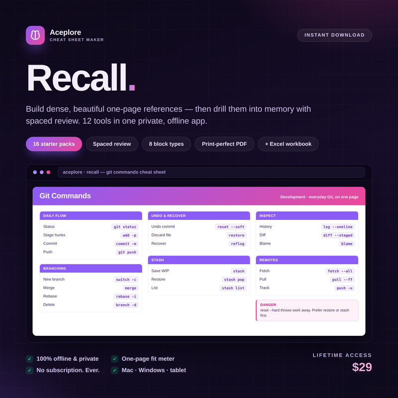 Recall — Cheat Sheet Maker & Reference Library cover