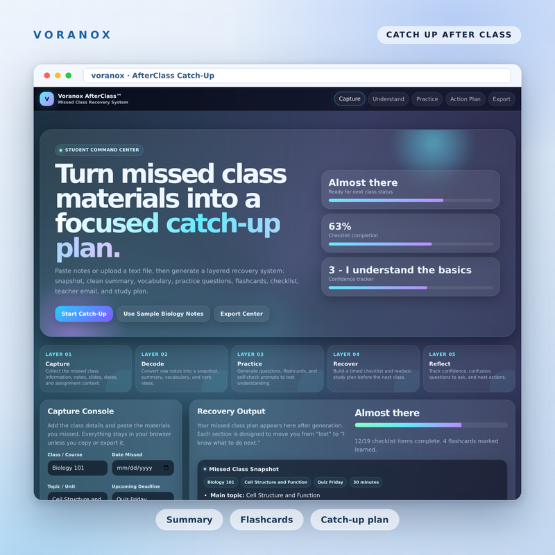 Voranox AfterClass Catch-Up Assistant cover