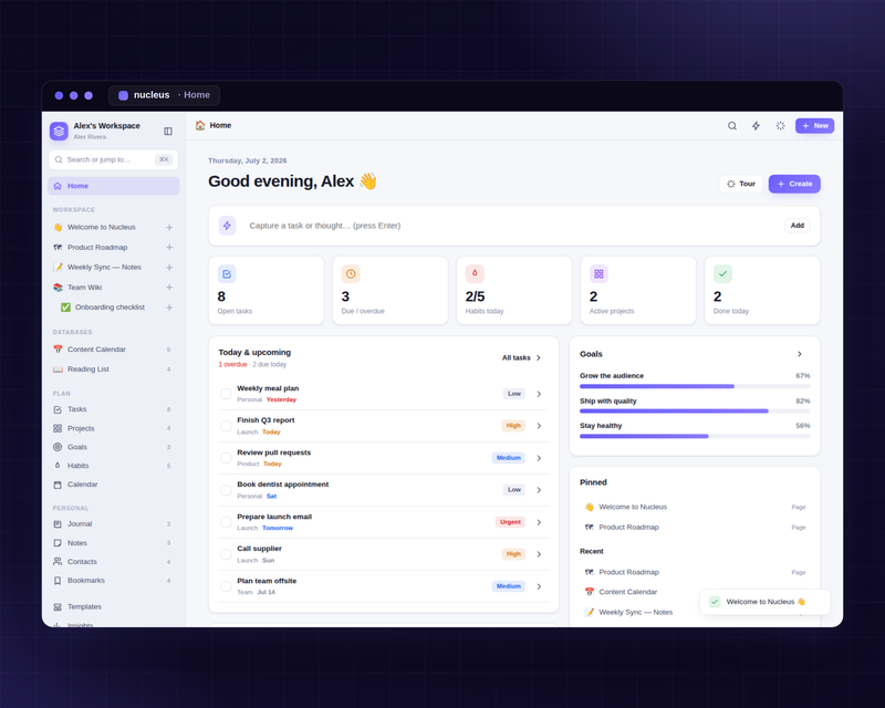 Nucleus home dashboard