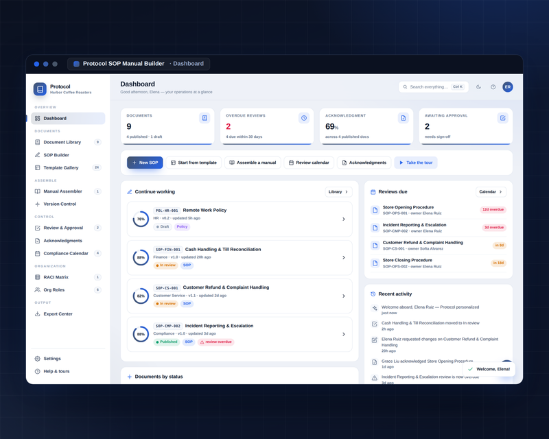 Protocol dashboard