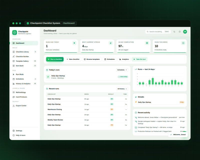 Checkpoint dashboard