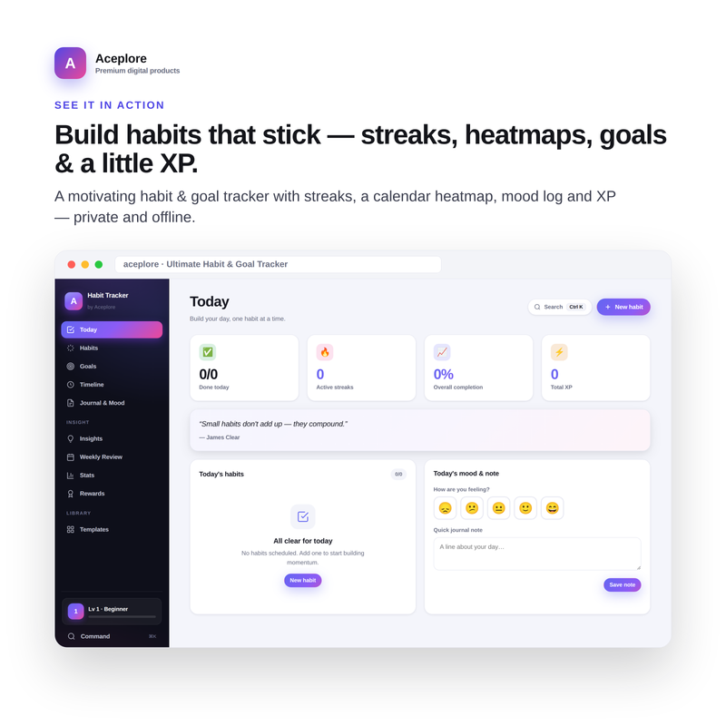Ultimate Habit & Goal Tracker — premium dashboard