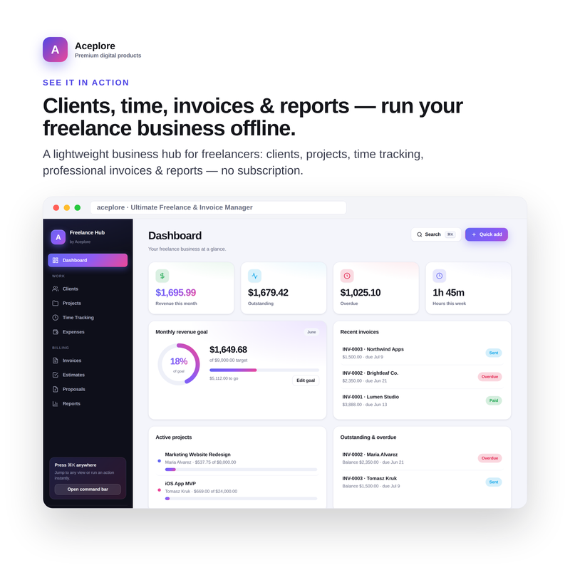 Ultimate Freelance & Invoice Manager — premium dashboard
