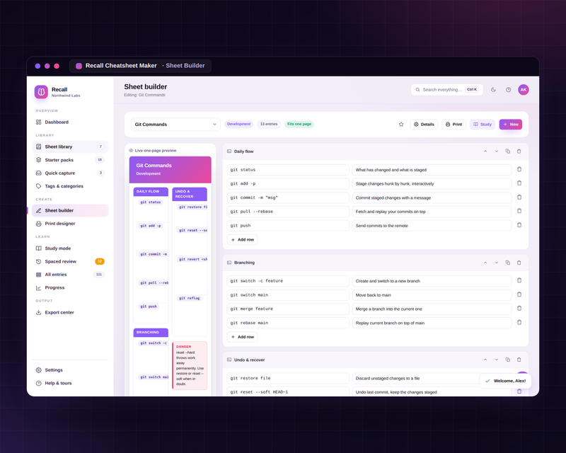 Cheat sheet builder