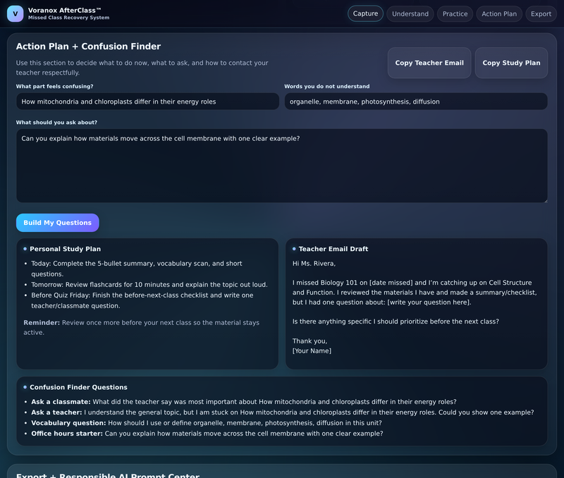 Confusion finder and ready-to-send teacher email draft