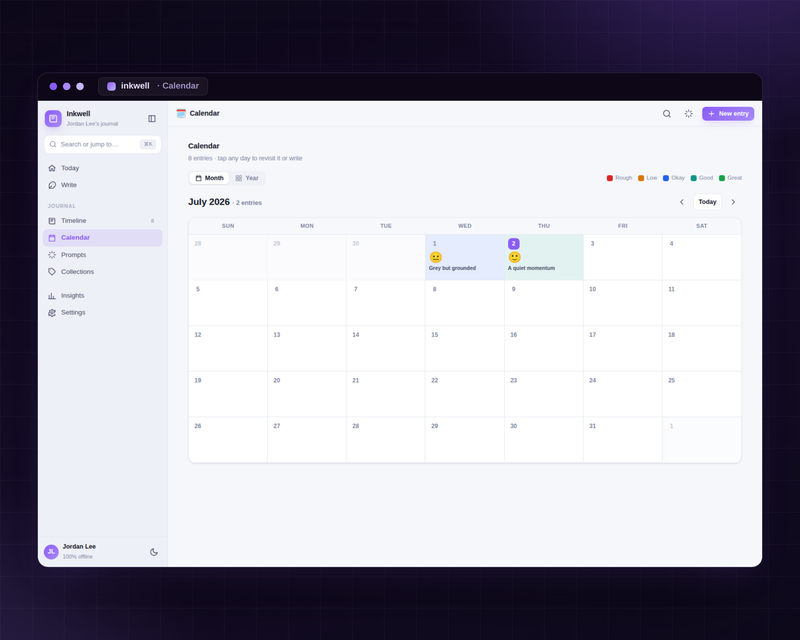 Calendar mood heatmap