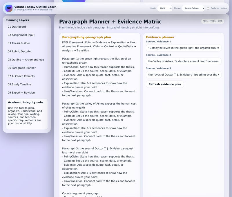 Paragraph Planner and Evidence Matrix