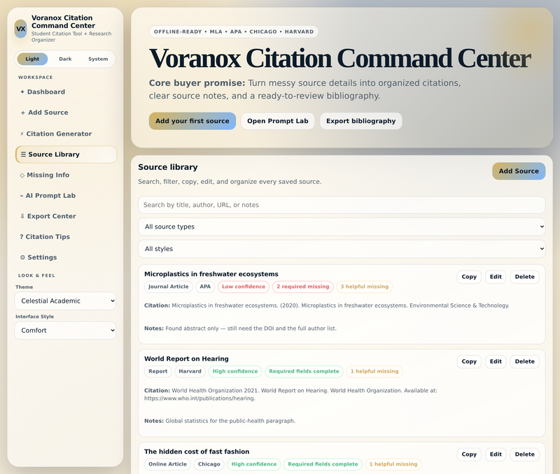 Searchable source library