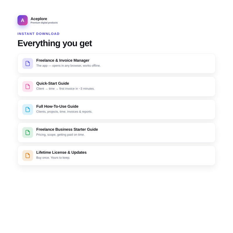 What's included in Ultimate Freelance & Invoice Manager