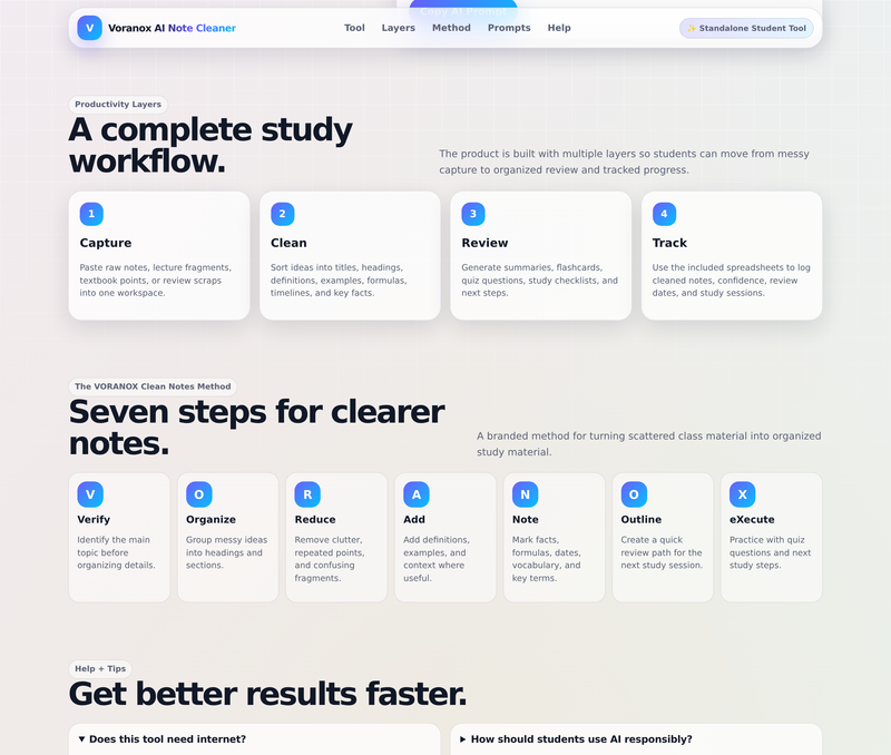 Voranox AI Note Cleaner workflow layers overview