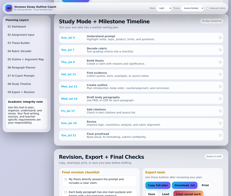 Study-Mode milestone timeline