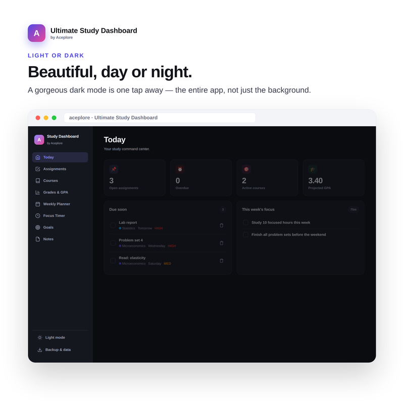 Beautiful dark mode — the entire app, not just the background