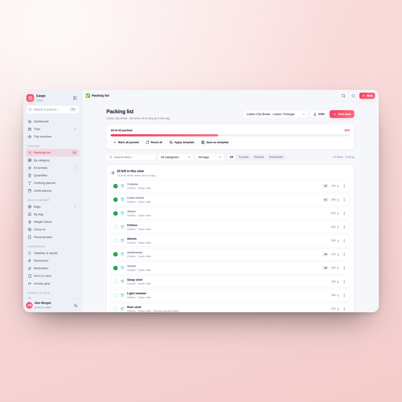 Cargo — Packing List