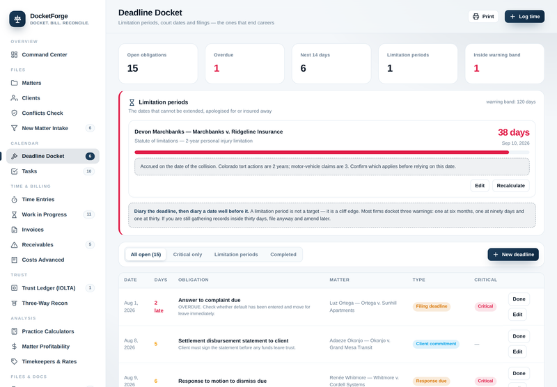 DocketForge — the deadline docket