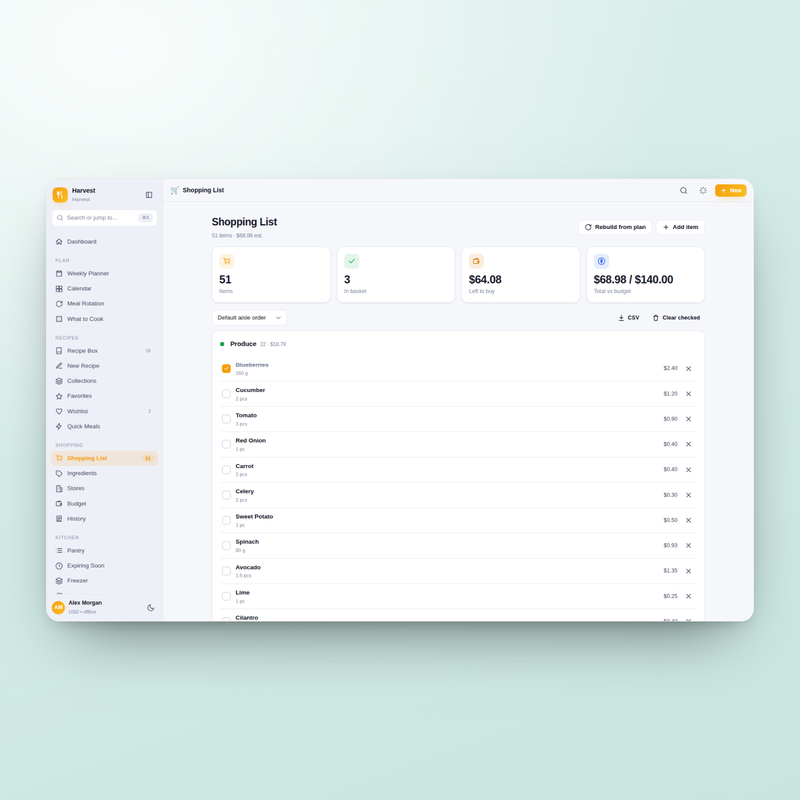 Harvest — Grocery List