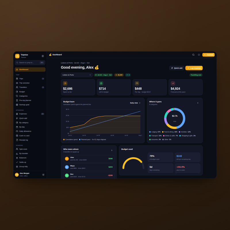 Tripwise — Dashboard Dark
