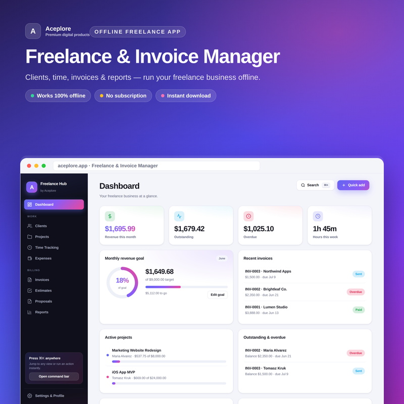 Ultimate Freelance & Invoice Manager app interface