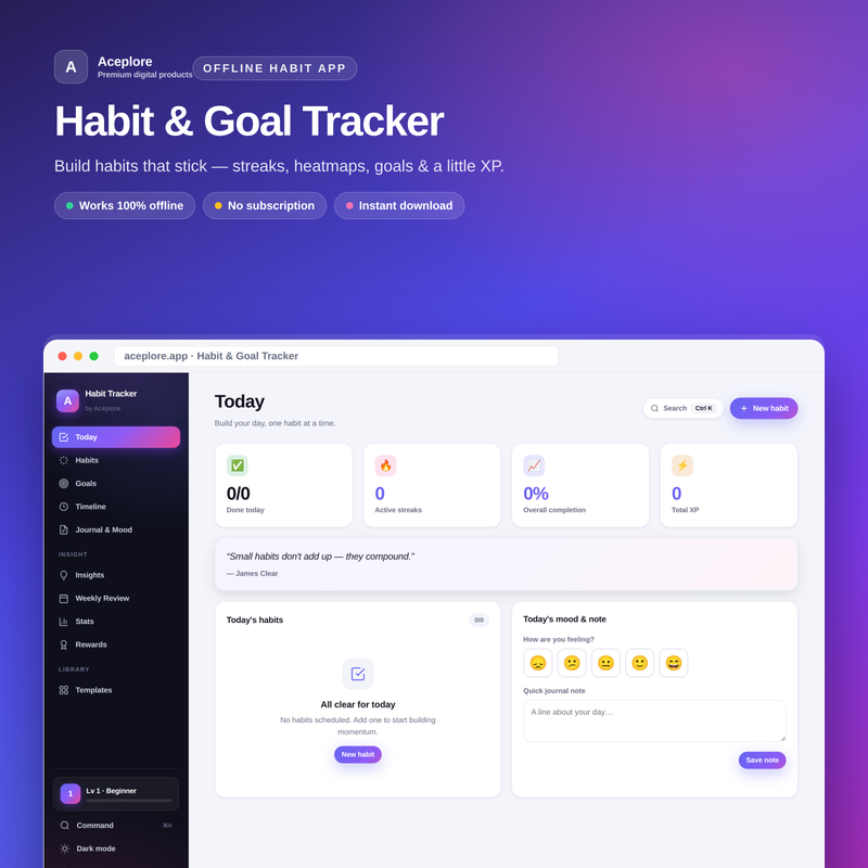 Ultimate Habit & Goal Tracker app interface