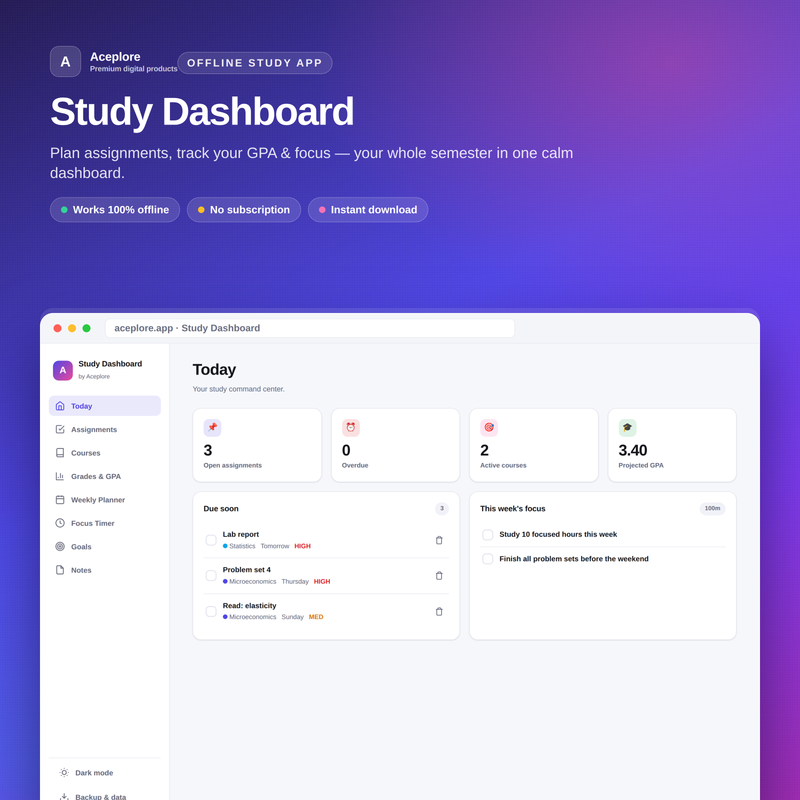 Ultimate Study Dashboard app interface
