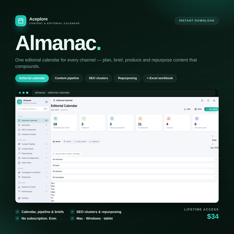 Almanac — Editorial Calendar — Cover