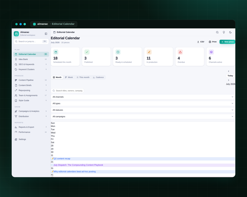 Almanac — Editorial Calendar — Editorial Calendar