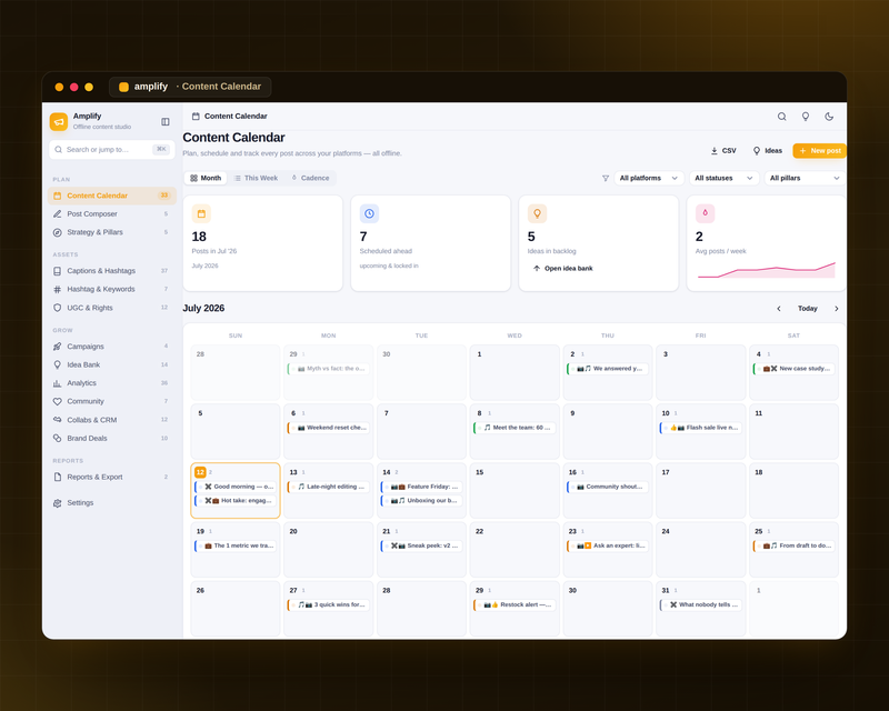 Amplify — Social Media — Content Calendar