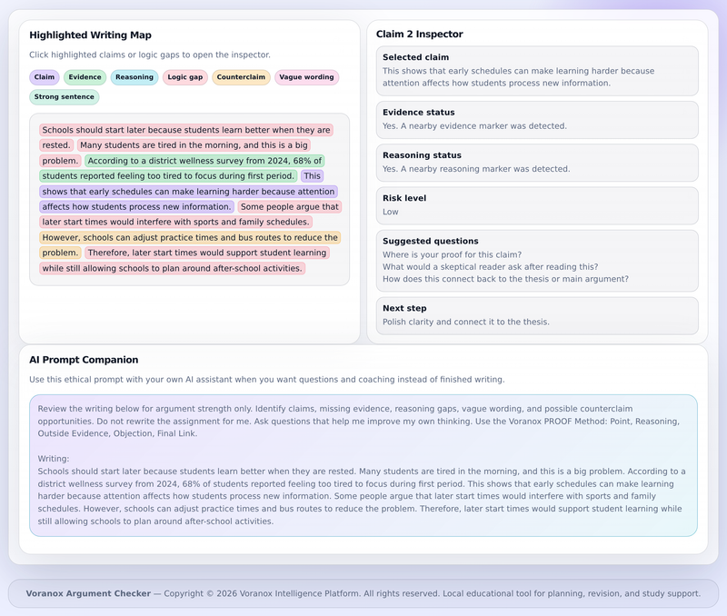 Highlighted writing map with claim inspector