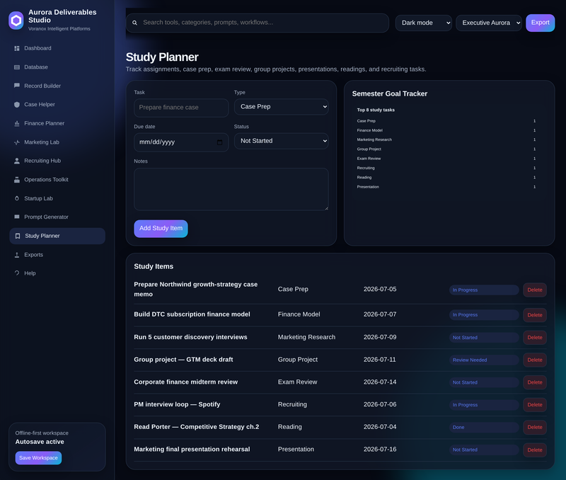Study planner (dark mode)