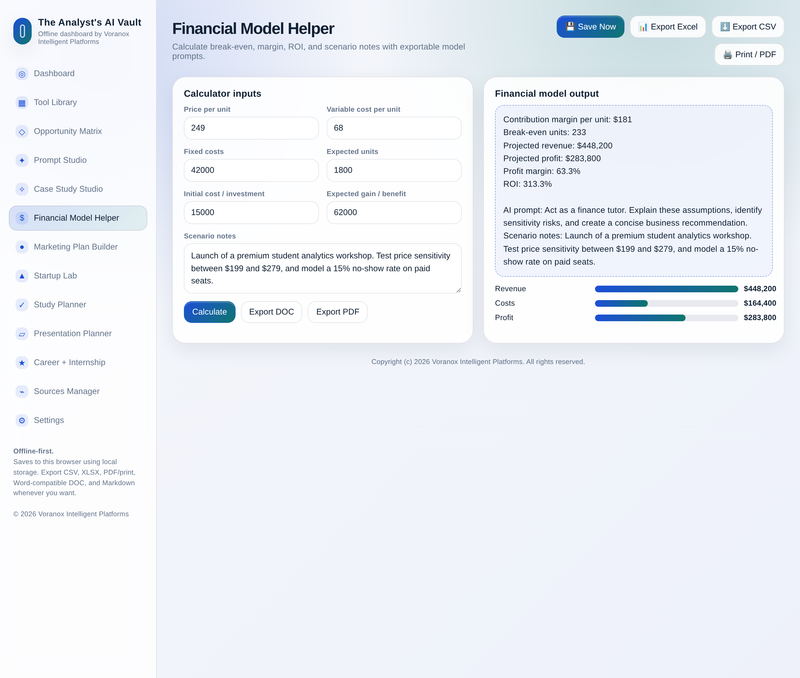 Financial model helper