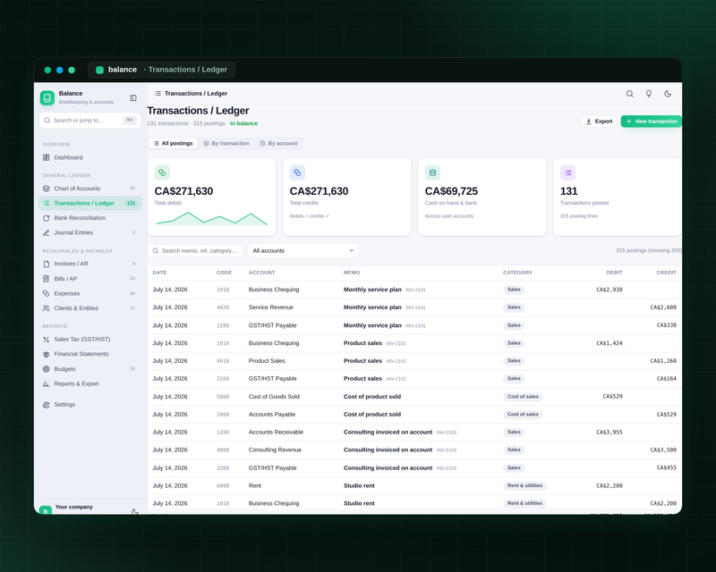 Balance — Transactions / Ledger