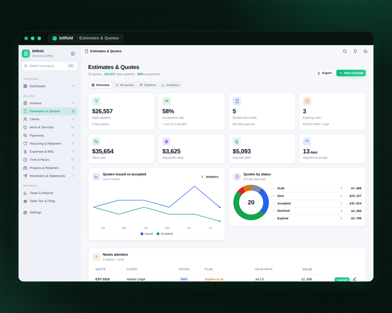 Billfold — Invoicing — Estimates Quotes