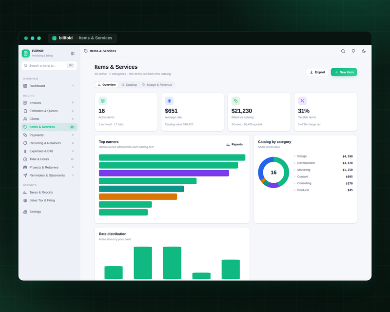 Billfold — Invoicing — Items Services