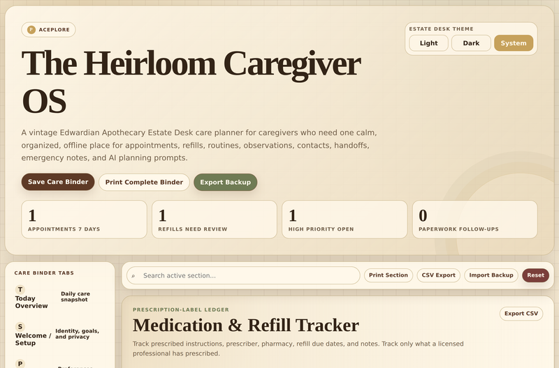 The Heirloom Caregiver OS — medication & refill tracker