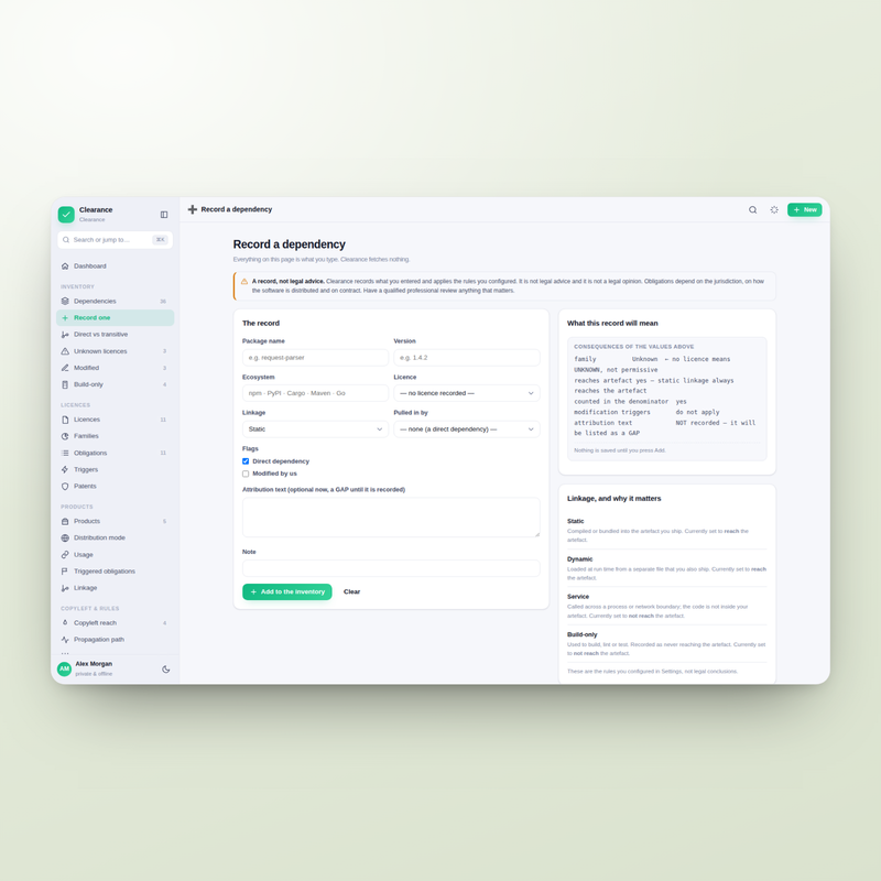 Clearance — new dependency