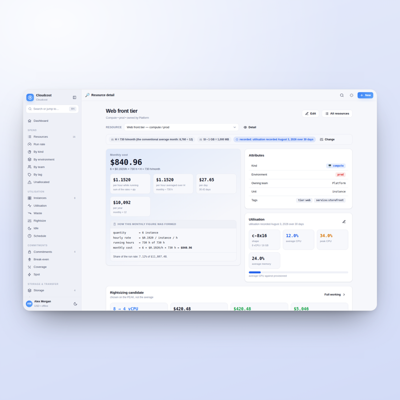 Cloudcost — resource detail