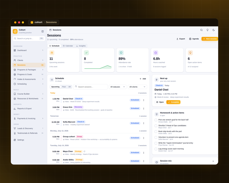 Cohort — Coaching Hub — Sessions