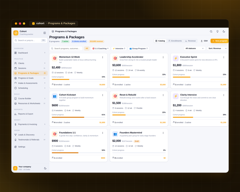 Cohort — Coaching Hub — Programs & Packages