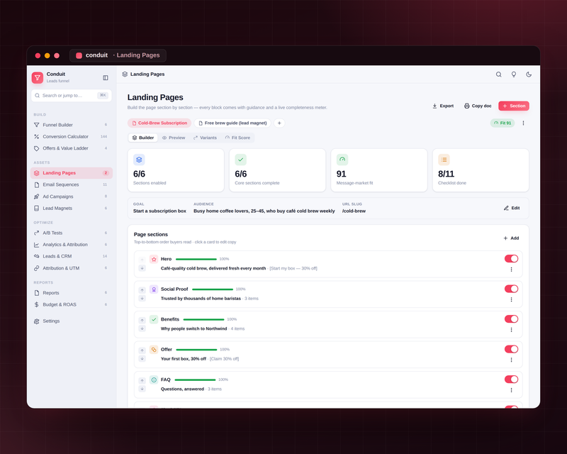 Conduit — Marketing Funnel — Landing Pages