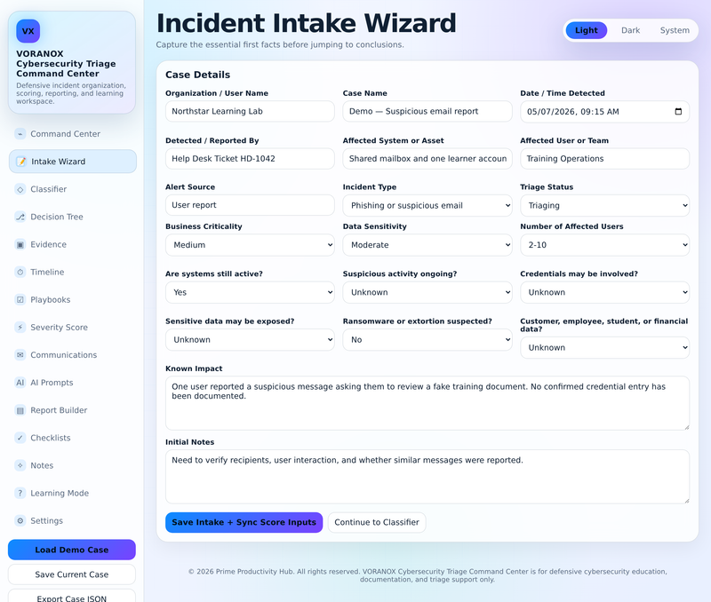 Incident Intake Wizard