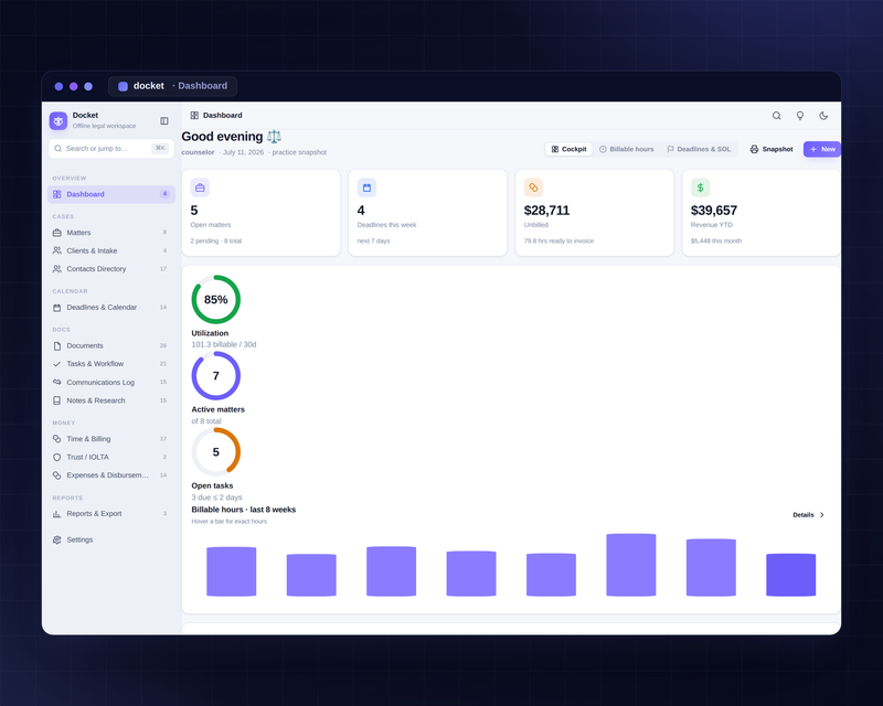 Docket — Legal Practice — Dashboard