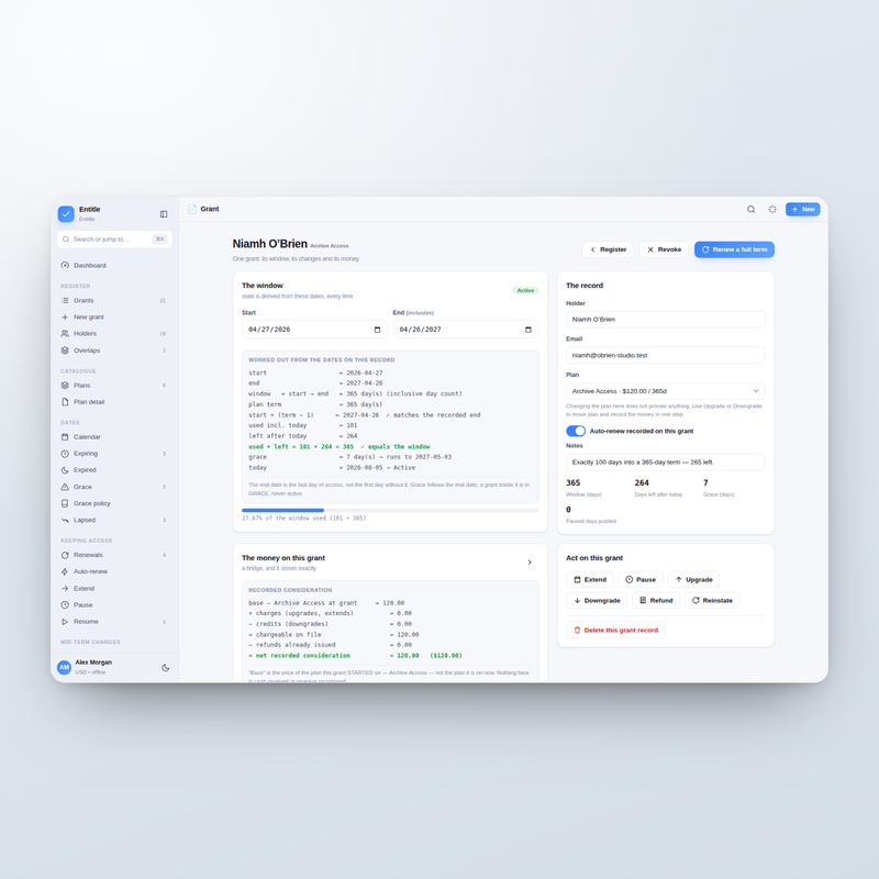 Entitle grant detail with derived status