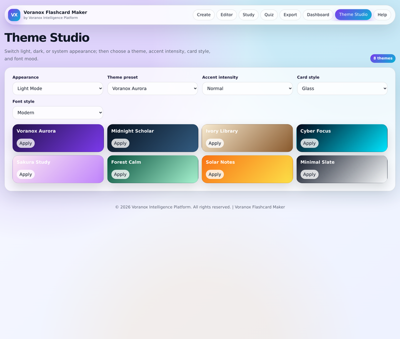 Theme Studio with 8 presets