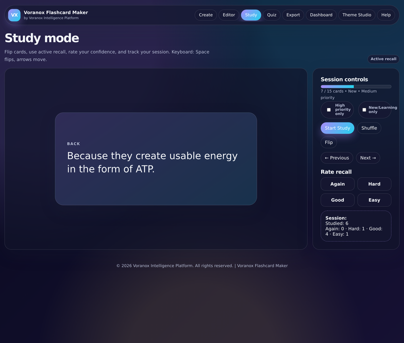 Dark mode study view