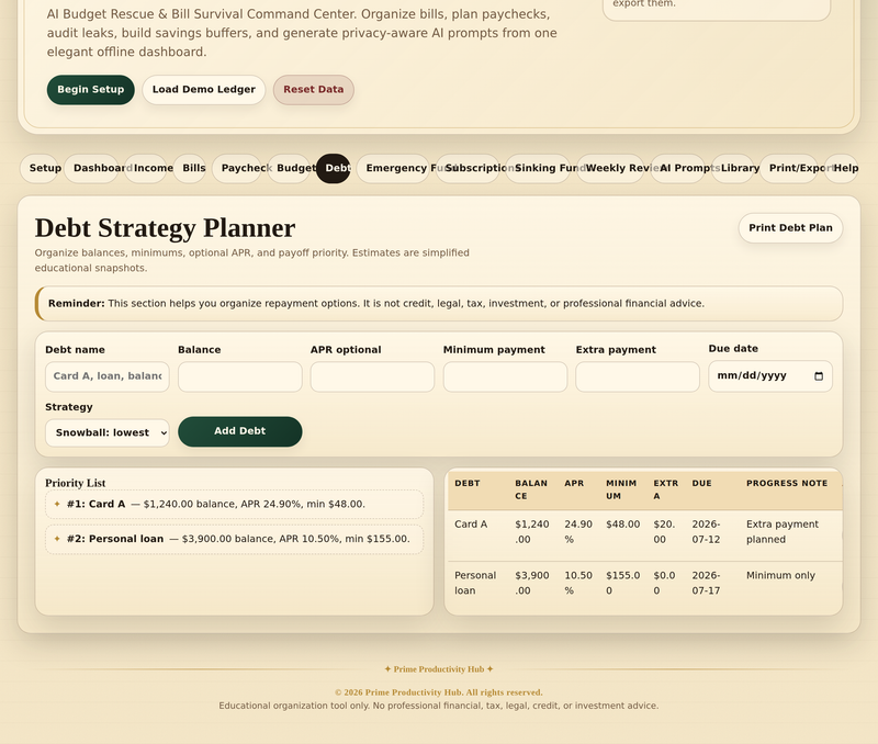 Debt payoff planner