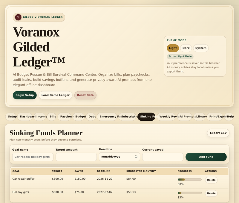 Sinking funds and emergency buffer