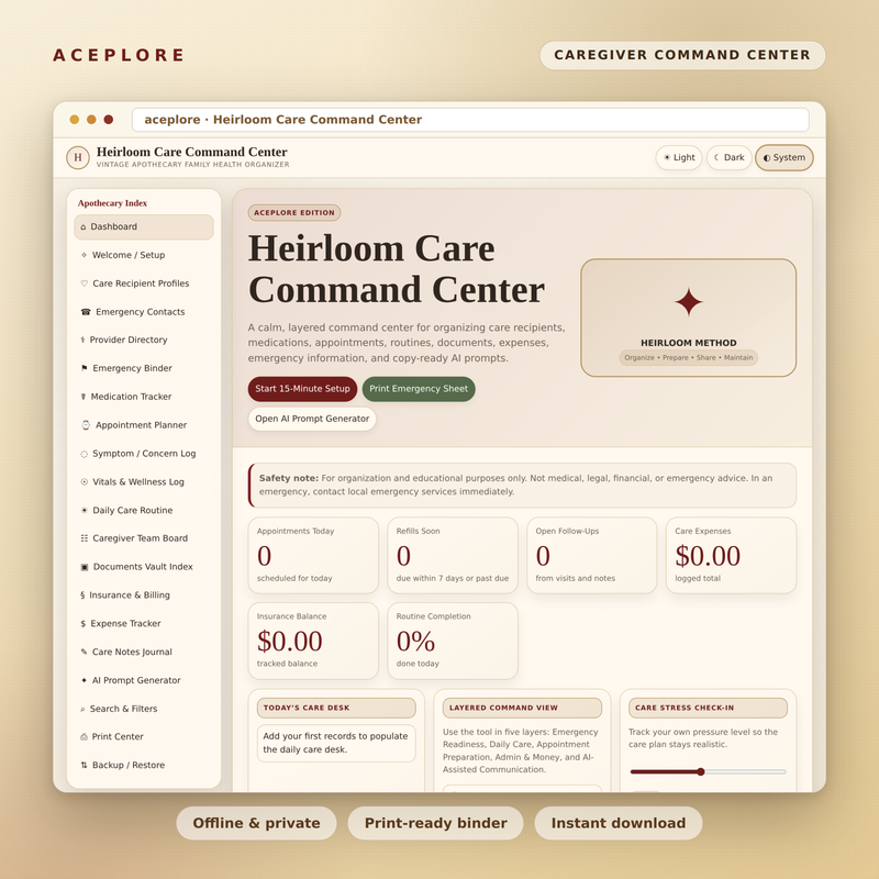Heirloom Care Command Center — product cover