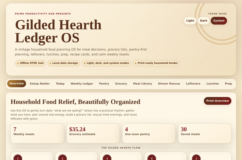 Gilded Hearth Ledger OS — household food overview