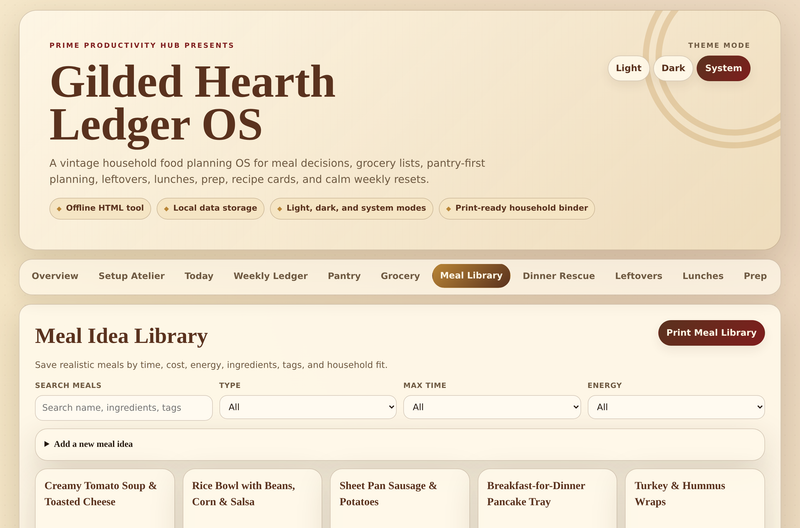 Gilded Hearth Ledger OS — meal library